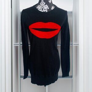 Fiorucci Red Lips Sweater Dress Wool Blend Black Small